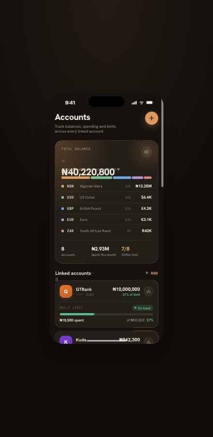 Kepper accounts screen showing balances across every linked bank